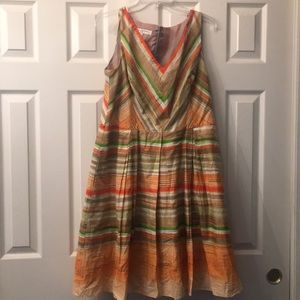 Orange brown green stripped dress